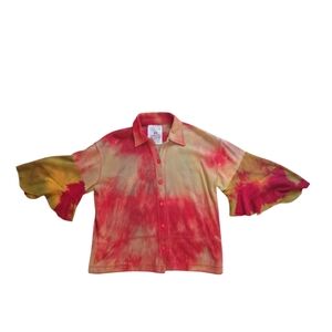 Tie-Dye Button-Up Blouse - Red and Yellow